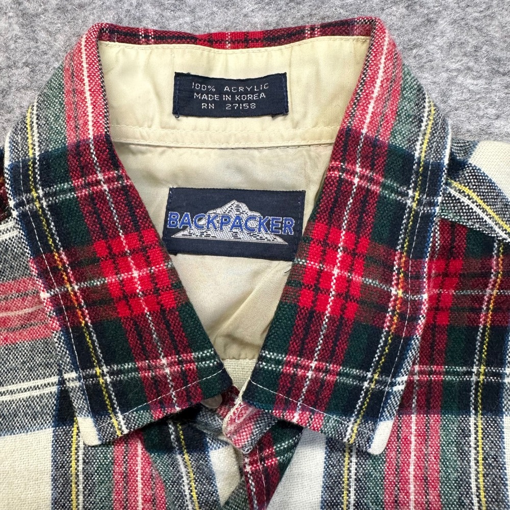 Vintage Backpacker Plaid Flannel Shirt Men Medium Red Green 70s/80s Long Sleeve - Picture 4 of 9